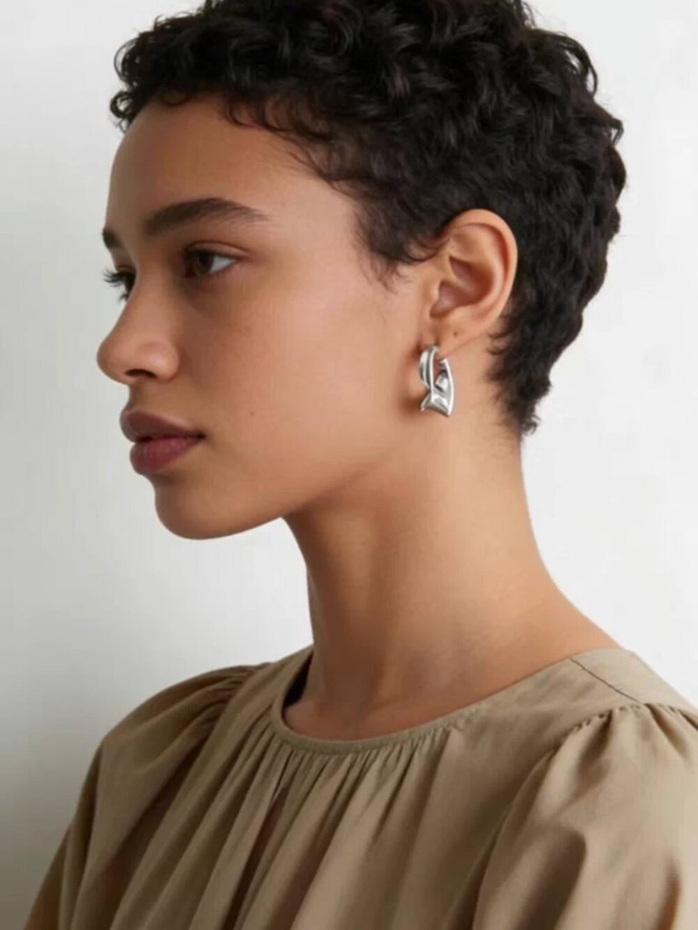 COS Twisted Ribbon Hoop Earrings Silver